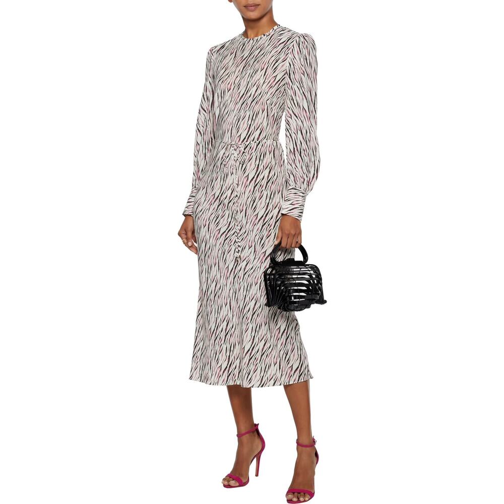 Rebecca Vallance Tigresse Printed Silk Crepe De Chine Midi Dress 4 US
